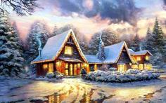 Алмазная вышивка Алмазное Хобби Домик в зимнем лесу, 40x60 см