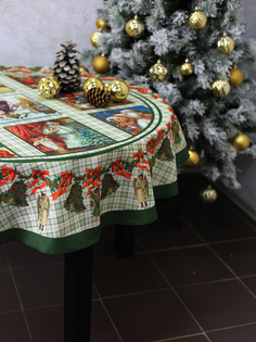 Скатерть Новогодняя круглая Дед Мороз и Ангелы 150 см Skatertishop