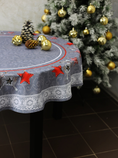 Скатерть Новогодняя круглая "Серое кружево и Олени" 150 см Skatertishop