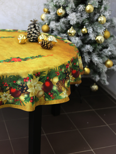 Новогодняя Скатерть овальная "Зима в подарок" 220*150 см Skatertishop