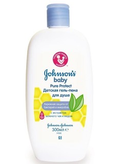 Детская гель-пена Johnsons Baby pure protect для душа антибактериальная, 300 мл