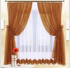 Комплект штор с тюль для кухни Nivasan Луиза коричневый