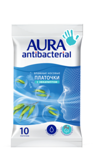 Влажные носовые платочки AURA Antibacterial 10шт