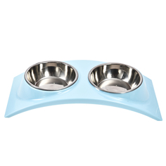 Двойная миска для кошек и собак Foxie, на меламиновой подставке голубая 0.32 л