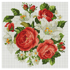 Алмазная мозаика на подрамнике "Розы и лилии", квадратные элементы Белоснежка