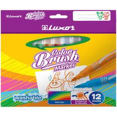 Фломастеры "Color Brush", с кистевым пишущим узлом, 12 цветов Luxor