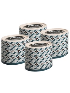 Набор Бумажные салфетки для лица Kleenex, круглая коробка, зел. листочки, 3-сл, 64 шт*4 уп