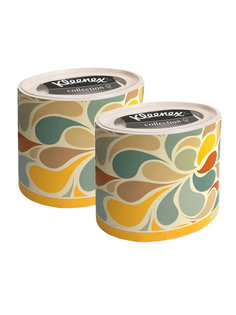 Набор Бумажные салфетки для лица Kleenex, круглая коробка, цветные лепестки, 64 шт х 2 уп