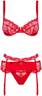 Чувственный ажурный комплект Heartina из 3 предметов красный L/XL Obsessive