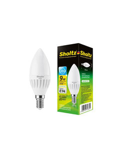 Светодиодная лампа Sholtz свеча 9Вт E14 4200К C37 175-260В керамика + пластик