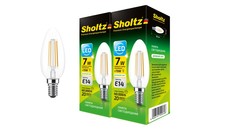 Комплект из 2 светодиодных филаментных ламп Sholtz свеча 7Вт E14 4000К C37 220-240В стекло