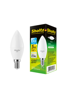 Светодиодная лампа Sholtz свеча 5Вт E14 4200К C37 220-240В пластик