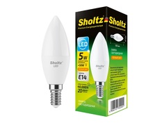 Светодиодная лампа Sholtz свеча 5Вт E14 2700К C37 220-240В пластик
