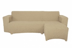 Чехол на угловой диван с оттоманкой CONCORDIA, выступ слева, светло-бежевый