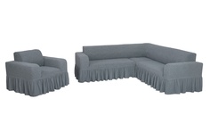 Комплект чехлов на угловой диван и кресло с оборкой Venera "Жаккард", цвет: серый
