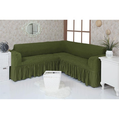 Чехол на угловой диван с оборкой Venera, зеленый