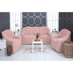 Комплект чехлов на трехместный диван и два кресла плюшевый Venera, розовый