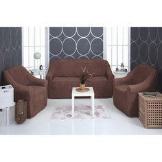 Комплект чехлов на трехместный диван и два кресла плюшевый Venera, темно-коричневый