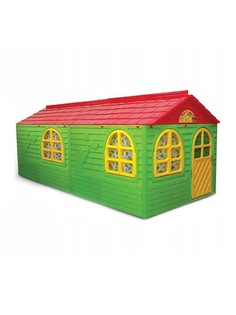Игровой домик с карнизами и шторками Doloni зелено-красный, 256x129 см