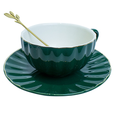 Чашка с блюдцем, "Ракушка", цвет темно-изумрудный, MARMA MM-CUP-04