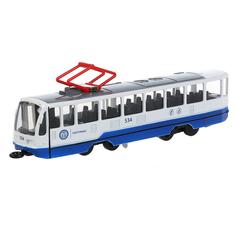 Модель Технопарк Трамвай бело-синий, инерционный, свет, звук ТRАМ71403-18SL-ВUWН