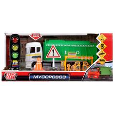 Мусоровоз Технопарк со светофором и дорожными знаками, инерционный, свет, звук 1749264-R