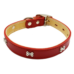 Ошейник для собак КАСКАД "Косточка" кожаный двухслойный, 20мм, шея 30-38см, красный
