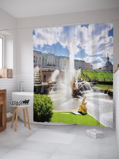 Штора (занавеска) для ванной «Фонтан в парке» из ткани, 180х200 см с крючками Joy Arty