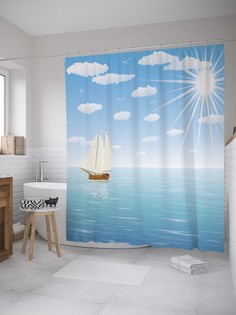 Штора для ванной JoyArty «Солнечное плавание» из ткани, 180х200 см с крючками
