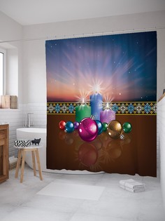 Штора для ванной JoyArty «Новогодние украшения» из ткани, 180х200 см с крючками