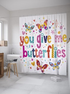 Штора для ванной JoyArty «Даешь мне бабочек» из ткани, 180х200 см с крючками