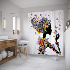 Штора для ванной JoyArty «Цветочная девушка в бабочках» 180x200