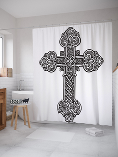 JoyArty Штора (занавеска) для ванной «Ажурный крест» из ткани, 180х200 см с крючками