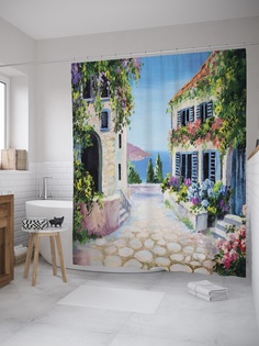 Штора (занавеска) для ванной «Добрый двор» из ткани, 180х200 см с крючками Joy Arty