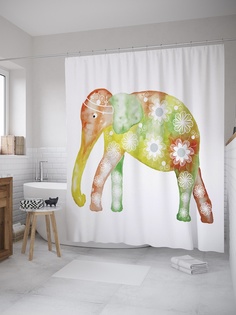 Штора (занавеска) для ванной «Ритуальный слон» из ткани, 180х200 см с крючками Joy Arty