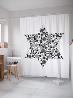 Штора (занавеска) для ванной « Черно-белая звезда Давида» из ткани, 180х200 см с крючками Joy Arty