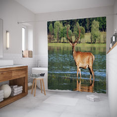 Штора для ванной JoyArty «Олень на водопое» 180x200