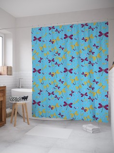 Штора для ванной JoyArty «Рой стрекоз» из ткани, 180х200 см с крючками