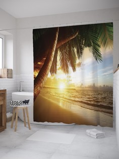 Штора для ванной JoyArty «Марево заката» из ткани, 180х200 см с крючками