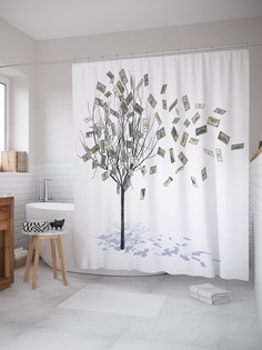 Штора для ванной JoyArty «Денежные листья» из ткани, 180х200 см с крючками