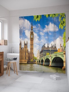 Штора для ванной JoyArty «Осенний лондон» из ткани, 180х200 см с крючками