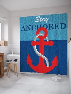 Штора (занавеска) для ванной «Оставайся на якоре» из ткани, 180х200 см с крючками Joy Arty