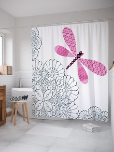 Штора (занавеска) для ванной «Зигзаговые крылья» из ткани, 180х200 см с крючками Joy Arty