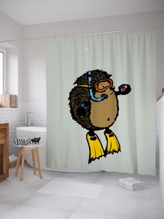 Штора (занавеска) для ванной «Колючий ныряльщик» из ткани, 180х200 см с крючками Joy Arty