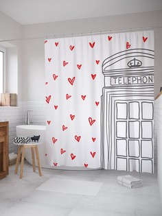 Штора для ванной JoyArty «Любовный телефон» из ткани, 180х200 см с крючками