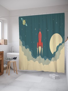 Штора для ванной JoyArty «Космическая ракета» из ткани, 180х200 см с крючками