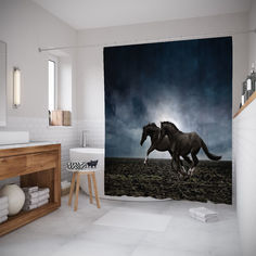Штора для ванной JoyArty «Лошади соревнуются» 180x200