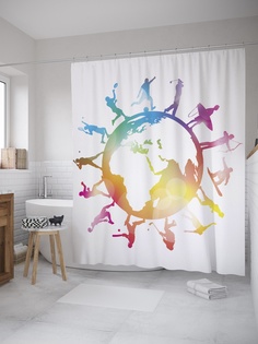 Штора (занавеска) для ванной «Мир спорта» из ткани, 180х200 см с крючками Joy Arty