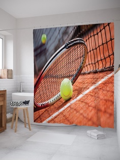 Штора (занавеска) для ванной «Теннисный корт» из ткани, 180х200 см с крючками Joy Arty
