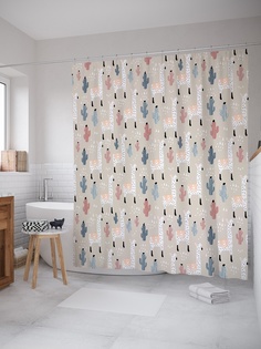 Штора (занавеска) для ванной «Альпаки» из ткани, 180х200 см с крючками Joy Arty